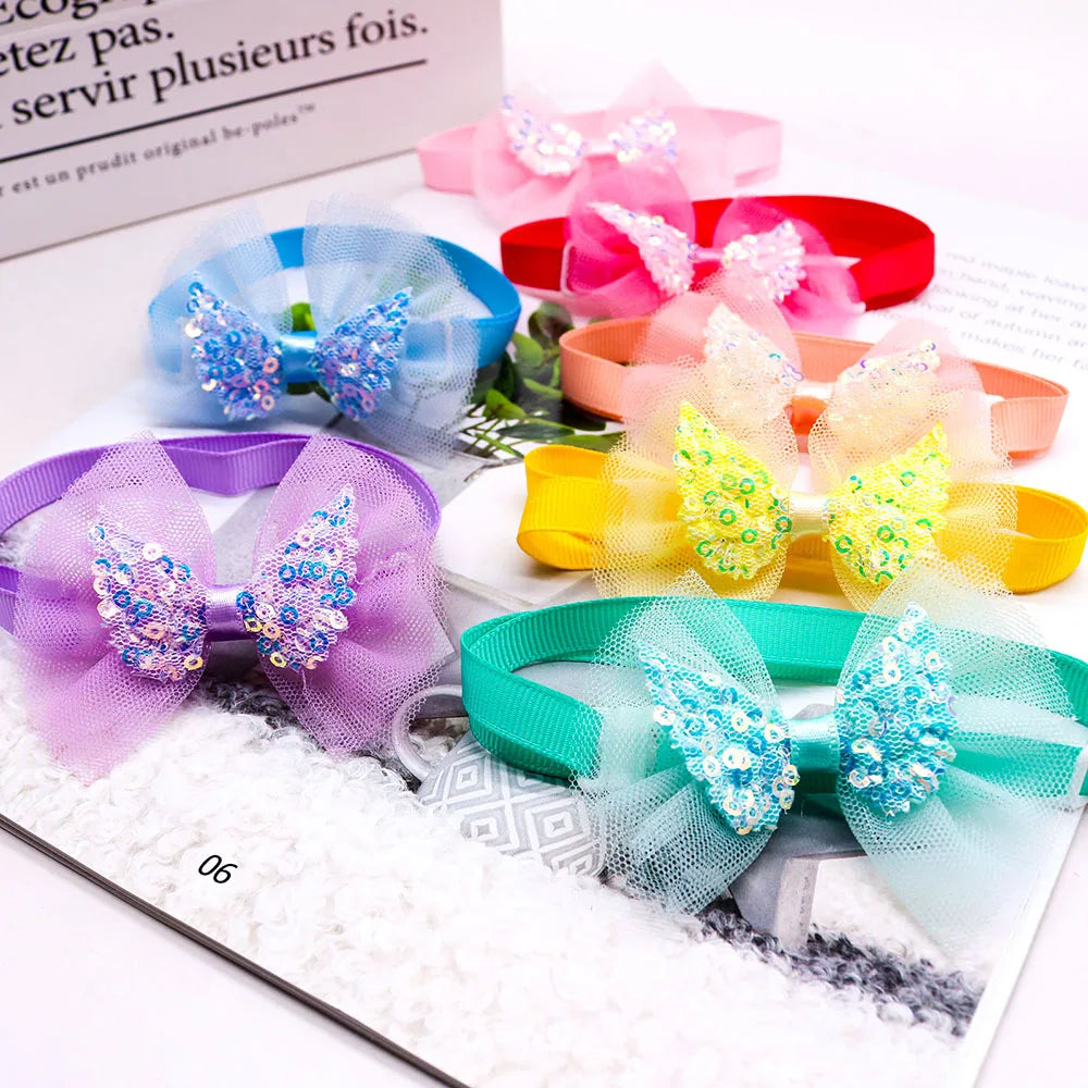 10pcs Lace Pet Dog Bowties Sequin Angel Wing Fashion Bulk Dog Bow Tie Collar for Medium Small Dog Cat Bowknot Pet Accessories
