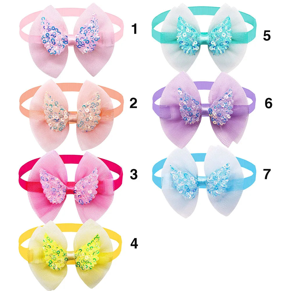 10pcs Lace Pet Dog Bowties Sequin Angel Wing Fashion Bulk Dog Bow Tie Collar for Medium Small Dog Cat Bowknot Pet Accessories
