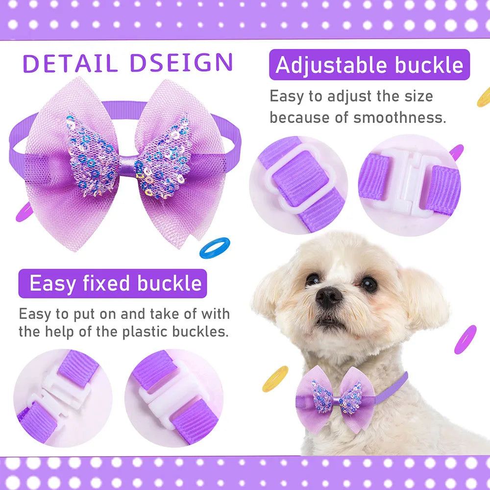 10pcs Lace Pet Dog Bowties Sequin Angel Wing Fashion Bulk Dog Bow Tie Collar for Medium Small Dog Cat Bowknot Pet Accessories